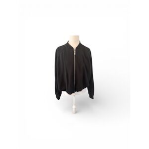 ZARA Black Bomber Jacket Cropped Zip Up Ribbed Collar Cuffs Womens M